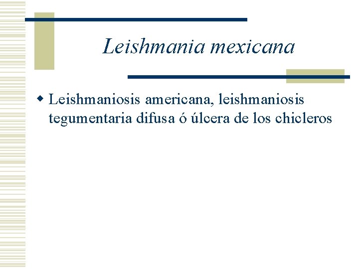 Leishmania mexicana w Leishmaniosis americana, leishmaniosis tegumentaria difusa ó úlcera de los chicleros Leishmania mexicana w Leishmaniosis americana, leishmaniosis tegumentaria difusa ó úlcera de los chicleros