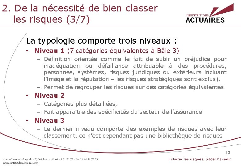 2. De la nécessité de bien classer les risques (3/7) La typologie comporte trois 2. De la nécessité de bien classer les risques (3/7) La typologie comporte trois