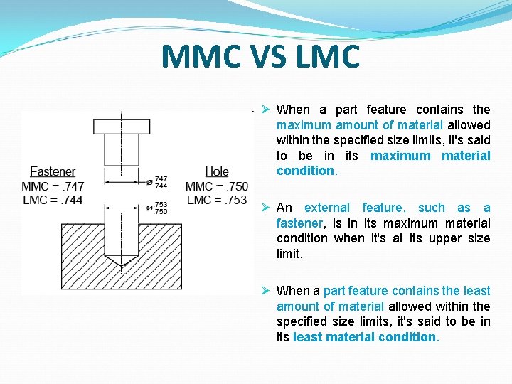 MMC VS LMC Ø When a part feature contains the maximum amount of material