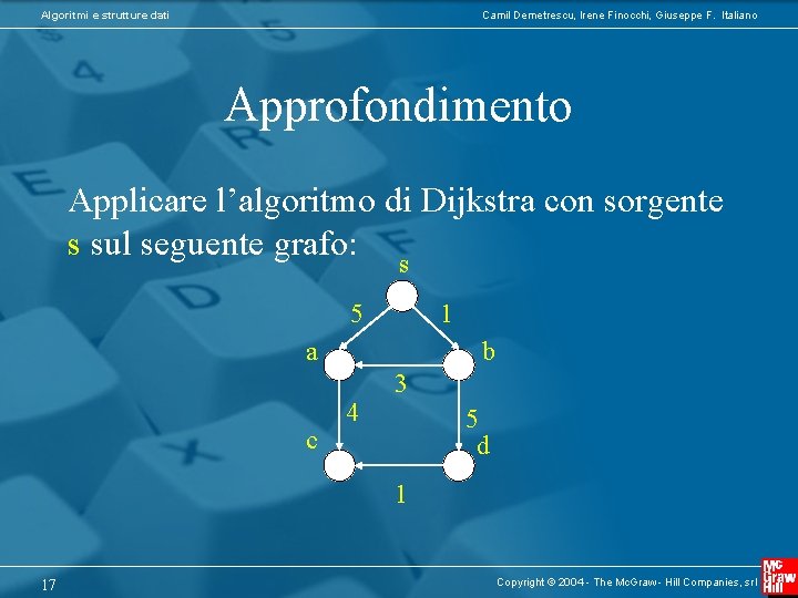 Algoritmi e strutture dati Camil Demetrescu, Irene Finocchi, Giuseppe F. Italiano Approfondimento Applicare l’algoritmo