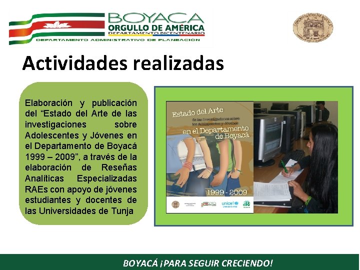Actividades realizadas Elaboración y publicación del “Estado del Arte de las investigaciones sobre Adolescentes