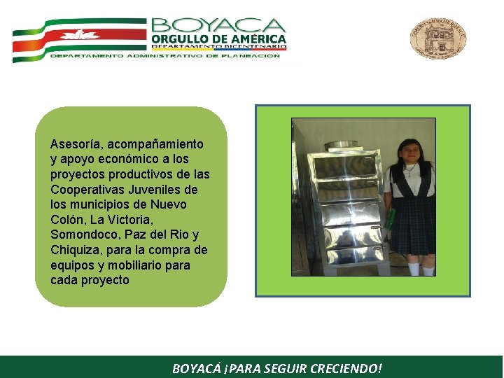 Asesoría, acompañamiento y apoyo económico a los proyectos productivos de las Cooperativas Juveniles de