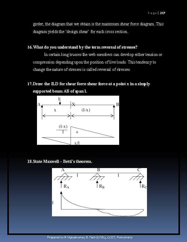 P a g e | 217 girder, the diagram that we obtain is the P a g e | 217 girder, the diagram that we obtain is the