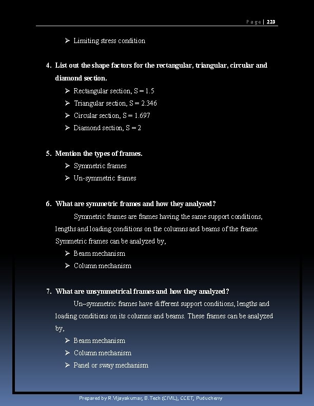 P a g e | 223 Limiting stress condition 4. List out the shape P a g e | 223 Limiting stress condition 4. List out the shape