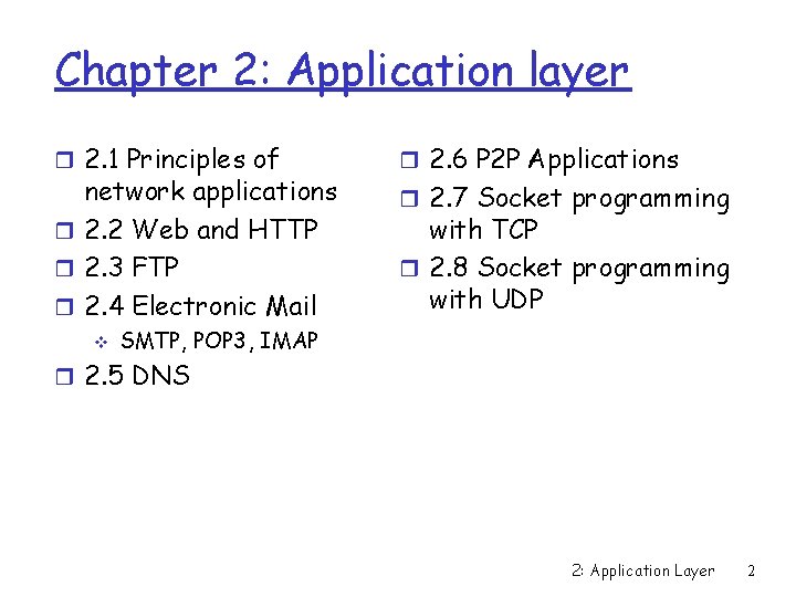 Chapter 2: Application layer r 2. 1 Principles of network applications r 2. 2