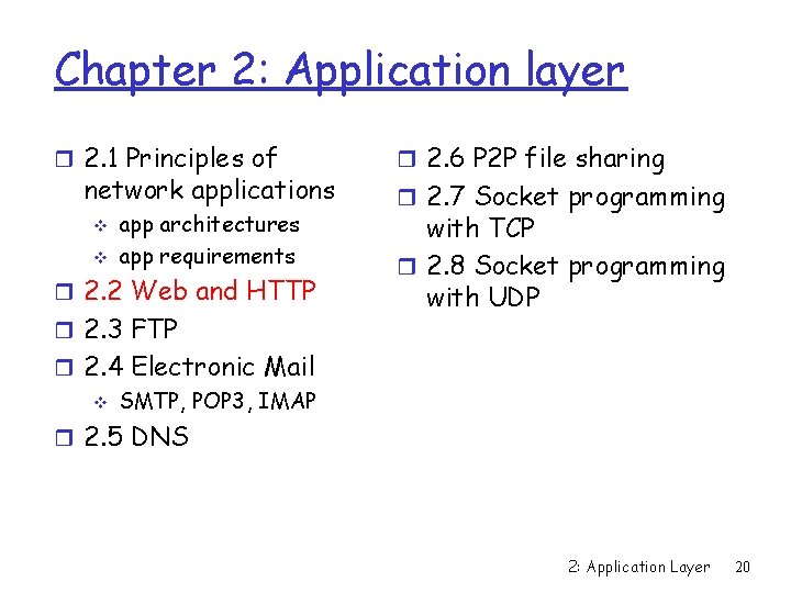 Chapter 2: Application layer r 2. 1 Principles of network applications v v app