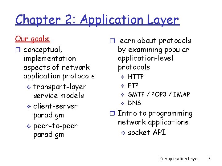 Chapter 2: Application Layer Our goals: r conceptual, implementation aspects of network application protocols