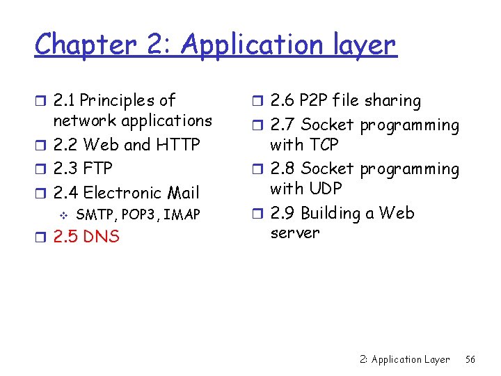 Chapter 2: Application layer r 2. 1 Principles of network applications r 2. 2