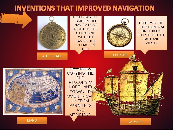 INVENTIONS THAT IMPROVED NAVIGATION IT ALLOWS THE SAILORS TO NAVIGATE AT NIGHT BY THE