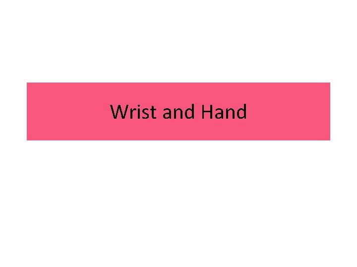 Wrist and Hand 