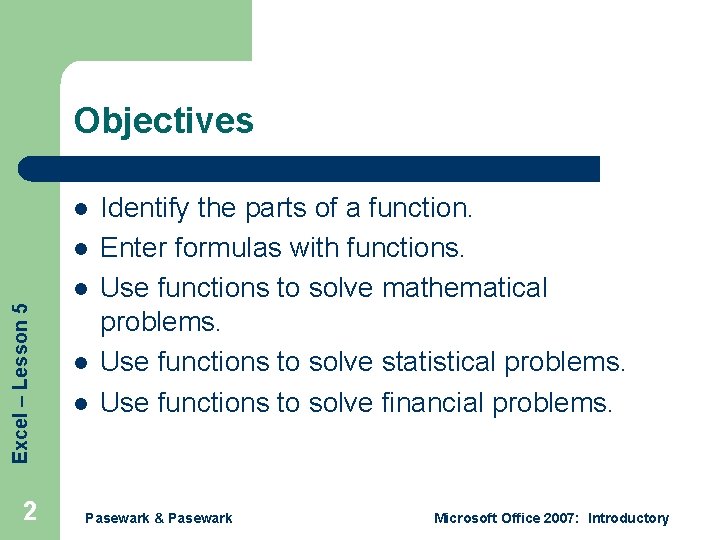 Excel Lesson 5 Using Functions Microsoft Office 2007