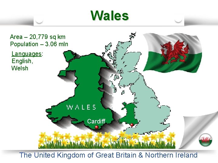 The United Kingdom Wales Area – 20, 779 sq km Population – 3. 06