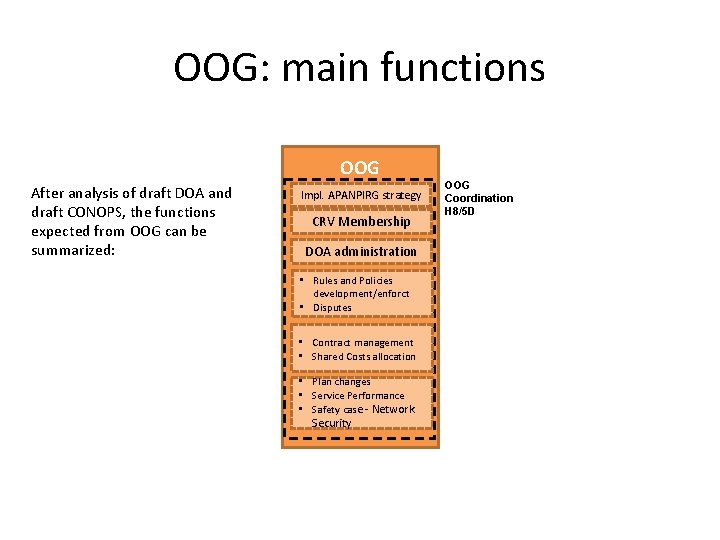 OOG: main functions OOG After analysis of draft DOA and draft CONOPS, the functions