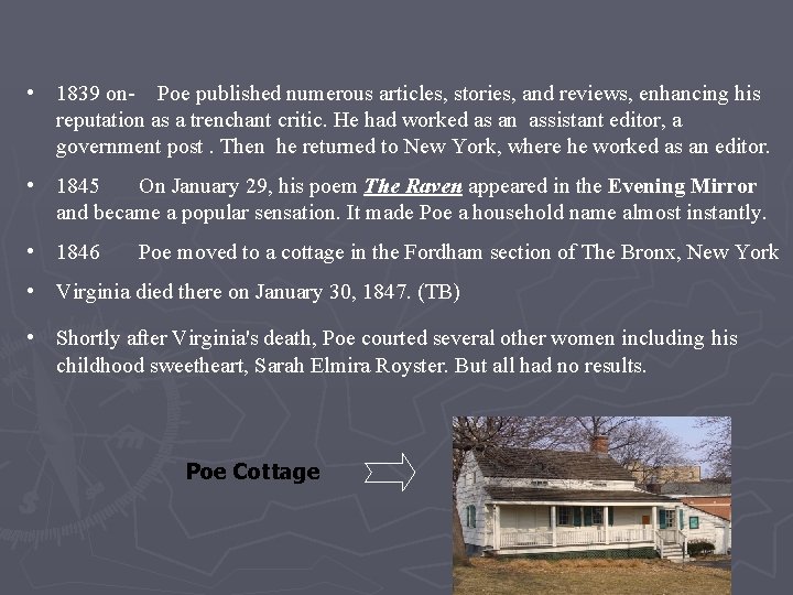  • 1839 on- Poe published numerous articles, stories, and reviews, enhancing his reputation