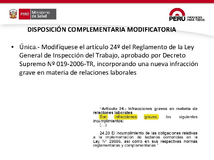 DISPOSICIÓN COMPLEMENTARIA MODIFICATORIA • Única. - Modifíquese el artículo 24º del Reglamento de la DISPOSICIÓN COMPLEMENTARIA MODIFICATORIA • Única. - Modifíquese el artículo 24º del Reglamento de la