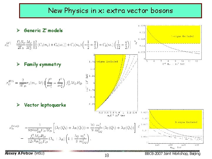 New Physics in x: extra vector bosons Ø Generic Z’ models Ø Family symmetry New Physics in x: extra vector bosons Ø Generic Z’ models Ø Family symmetry