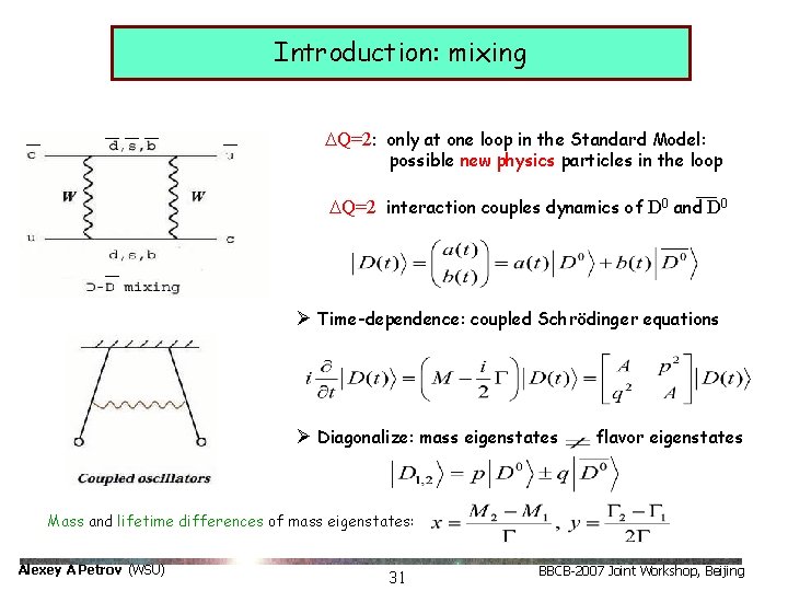 Introduction: mixing DQ=2: only at one loop in the Standard Model: possible new physics Introduction: mixing DQ=2: only at one loop in the Standard Model: possible new physics