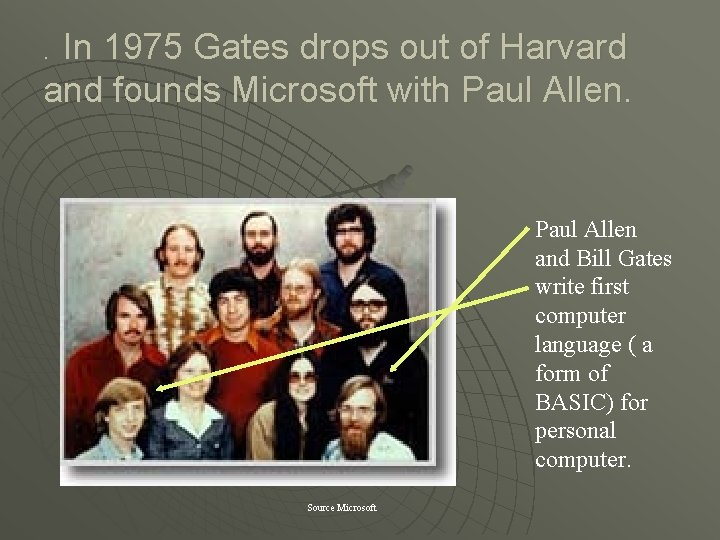 In 1975 Gates drops out of Harvard and founds Microsoft with Paul Allen. .