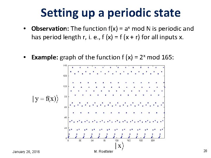 Setting up a periodic state • Observation: The function f(x) = ax mod N Setting up a periodic state • Observation: The function f(x) = ax mod N