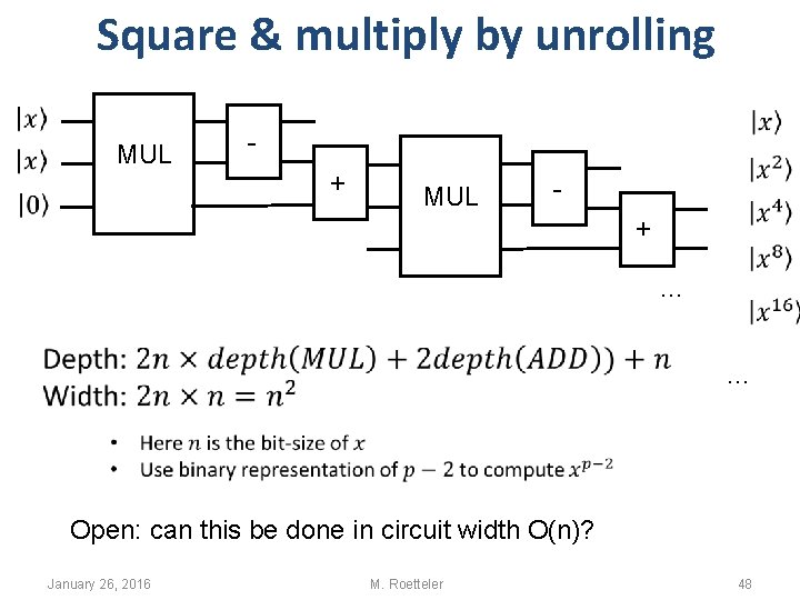 Square & multiply by unrolling MUL A + MUL A - + … … Square & multiply by unrolling MUL A + MUL A - + … …