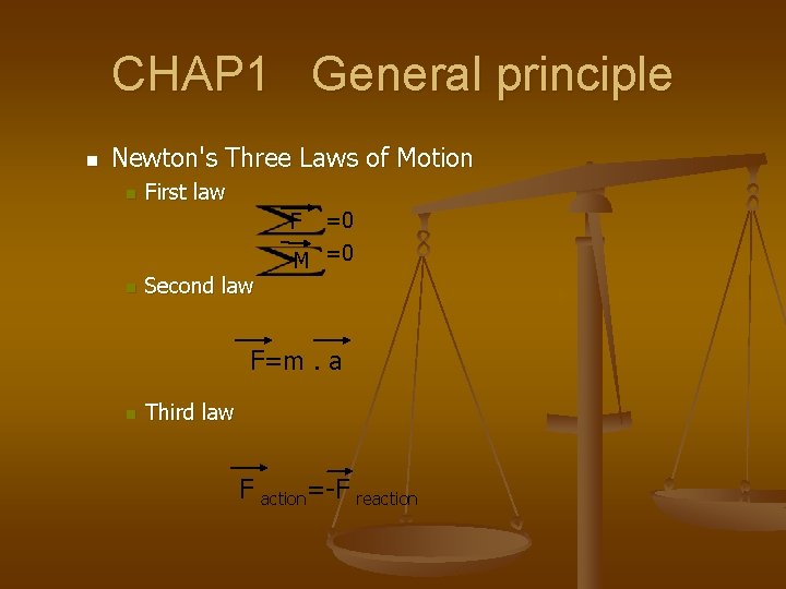 CHAP 1 General principle n Newton's Three Laws of Motion n First law F