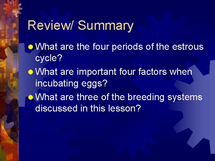 Review/ Summary ® What are the four periods of the estrous cycle? ® What