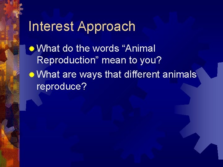 Interest Approach ® What do the words “Animal Reproduction” mean to you? ® What