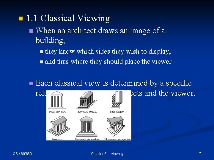 n 1. 1 Classical Viewing n When an architect draws an image of a