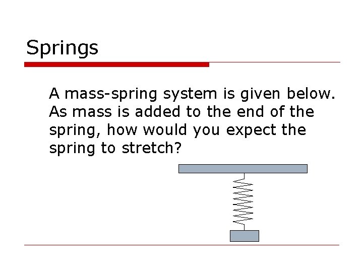 Springs A mass-spring system is given below. As mass is added to the end