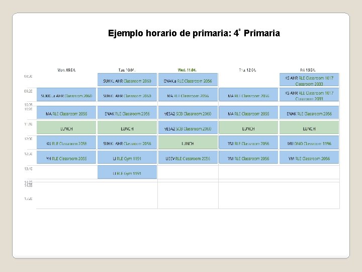 Ejemplo horario de primaria: 4º Primaria 