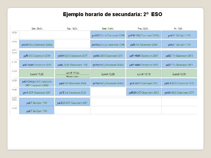 Ejemplo horario de secundaria: 2º ESO 
