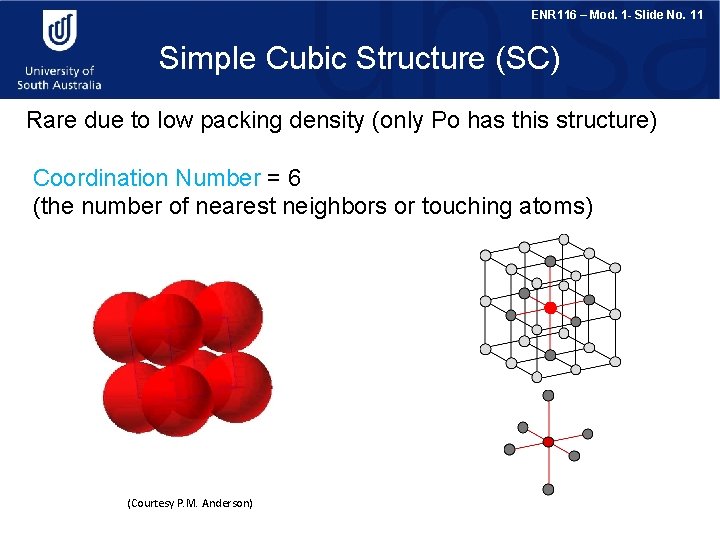 ENR 116 – Mod. 1 - Slide No. 11 Simple Cubic Structure (SC) Rare