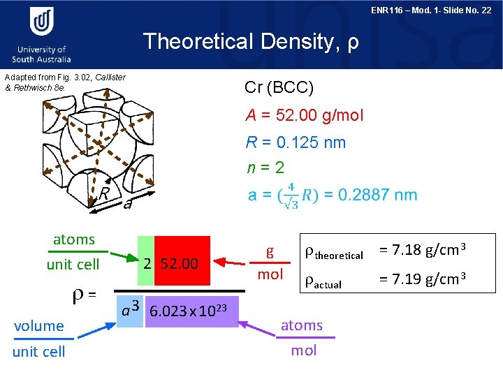 ENR 116 – Mod. 1 - Slide No. 22 Theoretical Density, ρ Adapted from