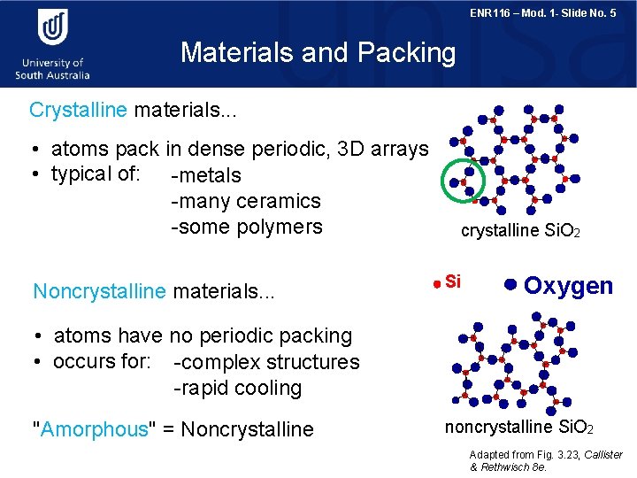 ENR 116 – Mod. 1 - Slide No. 5 Materials and Packing Crystalline materials.