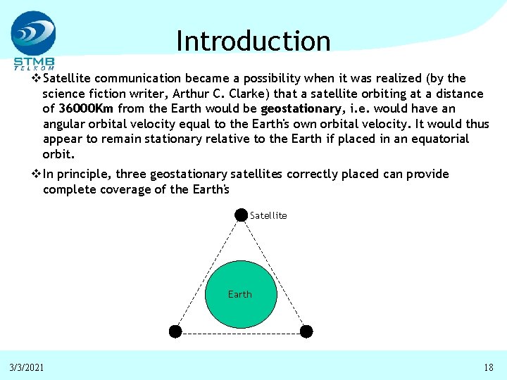 Introduction v Satellite communication became a possibility when it was realized (by the science