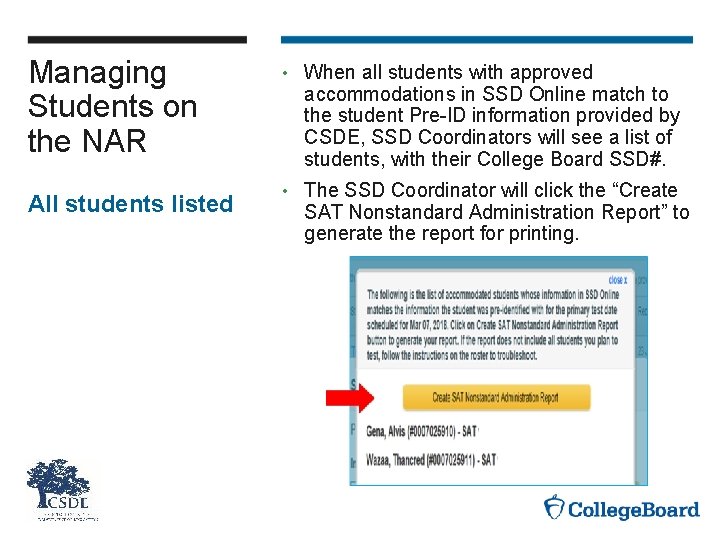 Managing Students on the NAR All students listed • When all students with approved