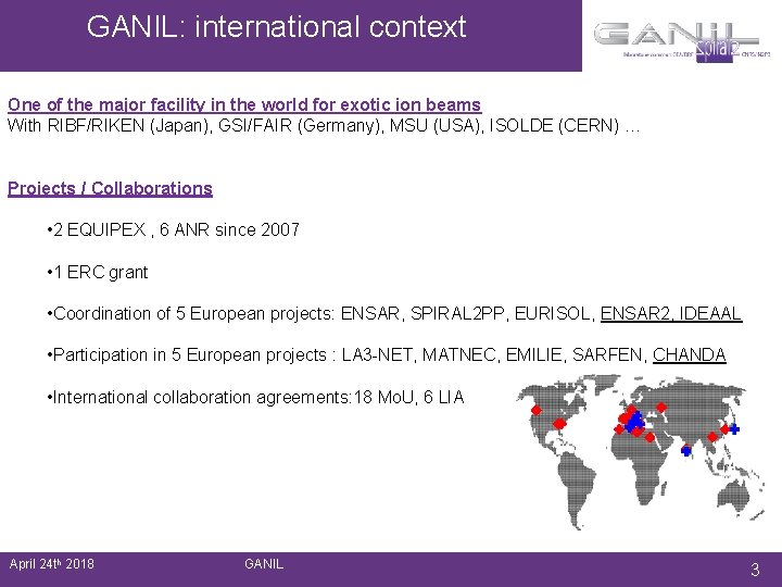 GANIL: international context One of the major facility in the world for exotic ion GANIL: international context One of the major facility in the world for exotic ion