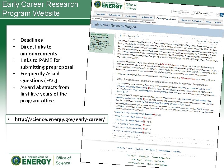 Early Career Research Program Website • Deadlines • Direct links to announcements • Links Early Career Research Program Website • Deadlines • Direct links to announcements • Links
