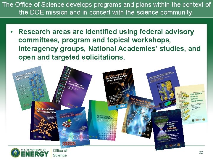 The Office of Science develops programs and plans within the context of the DOE The Office of Science develops programs and plans within the context of the DOE
