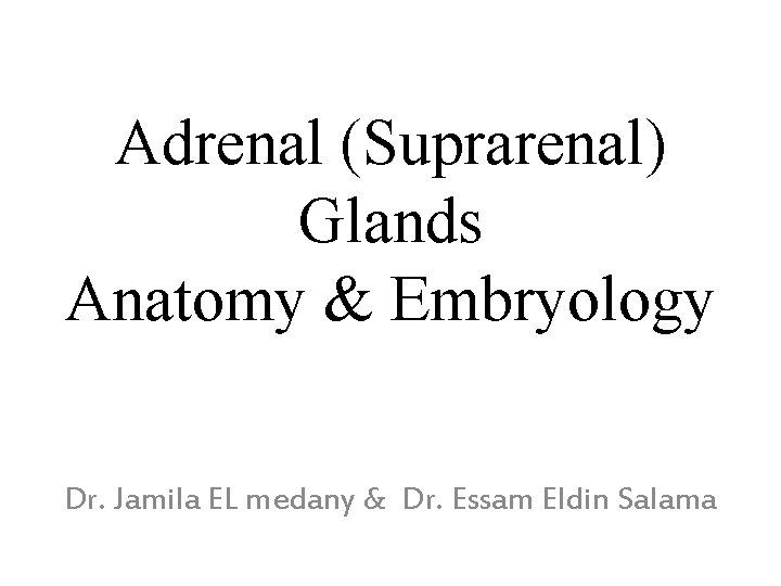 Adrenal (Suprarenal) Glands Anatomy & Embryology Dr. Jamila EL medany & Dr. Essam Eldin