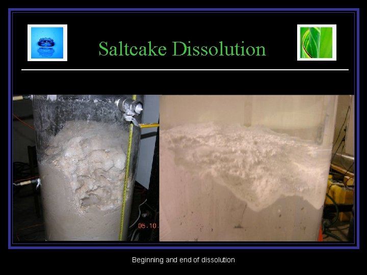 Saltcake Dissolution Beginning and end of dissolution 