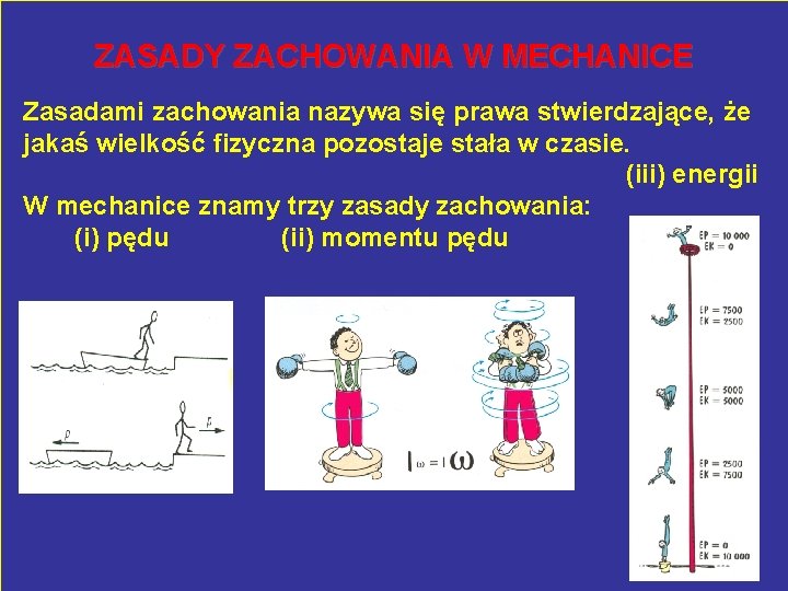 ZASADY ZACHOWANIA W MECHANICE Zasadami zachowania nazywa się prawa stwierdzające, że jakaś wielkość fizyczna