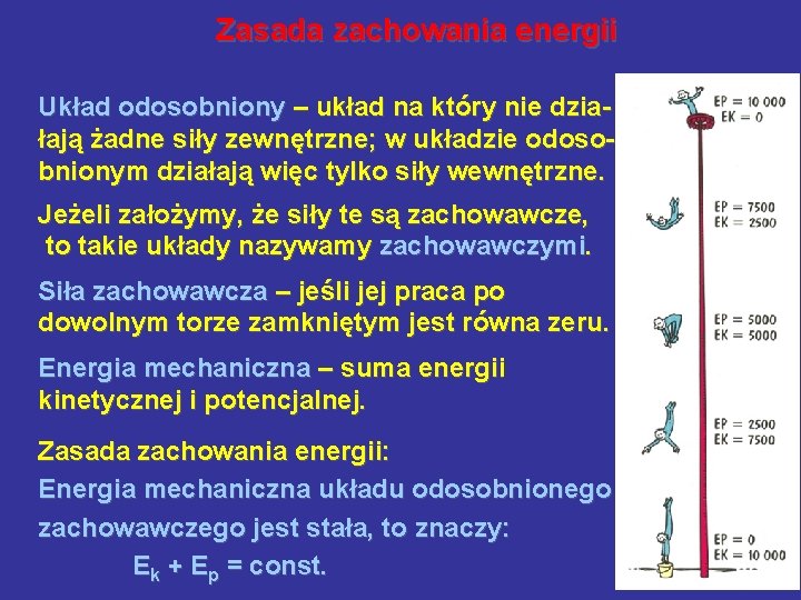 Zasada zachowania energii Układ odosobniony – układ na który nie działają żadne siły zewnętrzne;