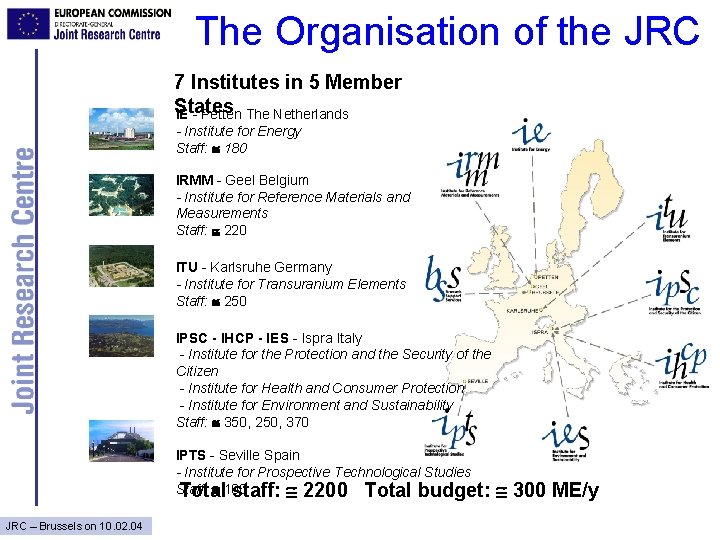 The Organisation of the JRC 7 Institutes in 5 Member States IE - Petten