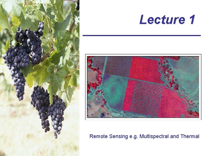 Lecture 1 Remote Sensing e. g. Multispectral and Thermal 