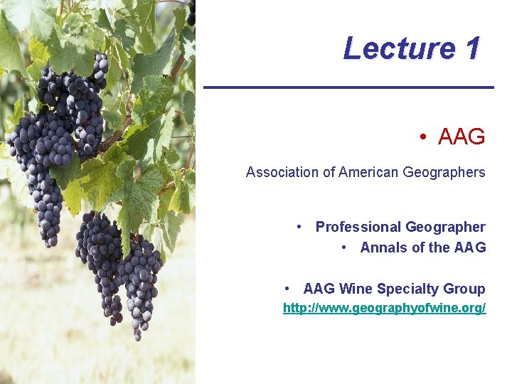Lecture 1 • AAG Association of American Geographers • Professional Geographer • Annals of