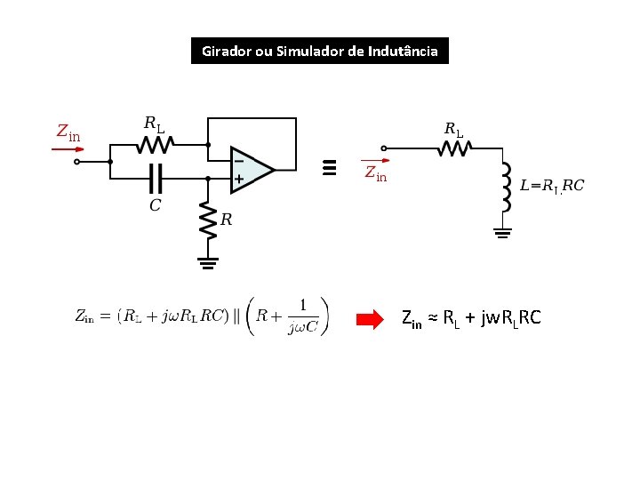 Girador ou Simulador de Indutância ≡ Zin ≈ RL + jw. RLRC 