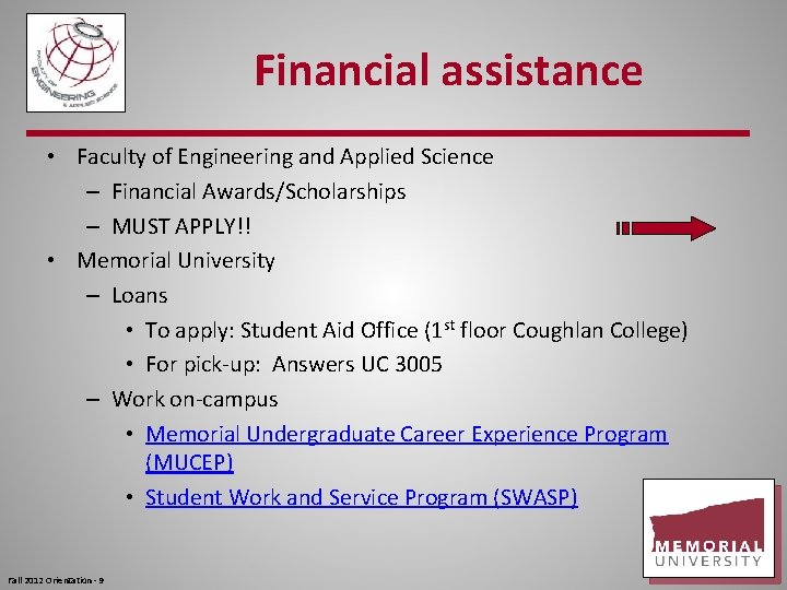 Financial assistance • Faculty of Engineering and Applied Science – Financial Awards/Scholarships – MUST