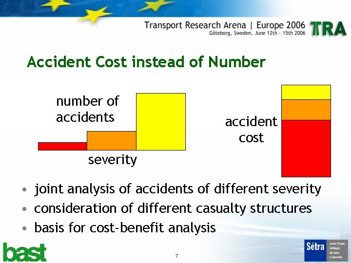 Accident Cost instead of Number number of accidents accident cost severity • joint analysis