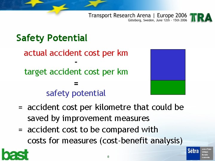 Safety Potential actual accident cost per km target accident cost per km = safety
